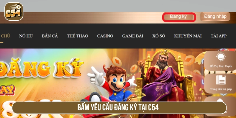 Bấm yêu cầu Đăng ký tài khoản 