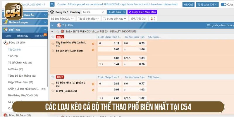 Các loại kèo cá độ thể thao phổ biến nhất tại C54