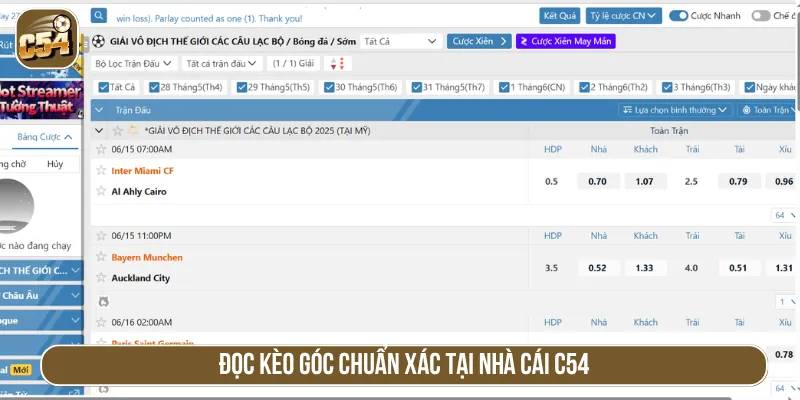 Đọc kèo góc chuẩn xác tại nhà cái C54